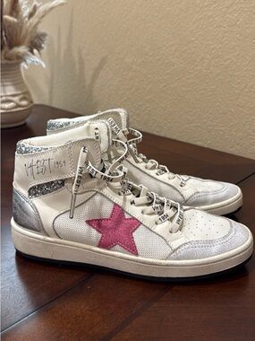 Vintage Havana Dream 2 White Silver Sparkle High Top Sneakers with Pink Star